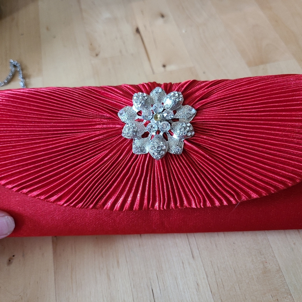 Red satin prom clutch